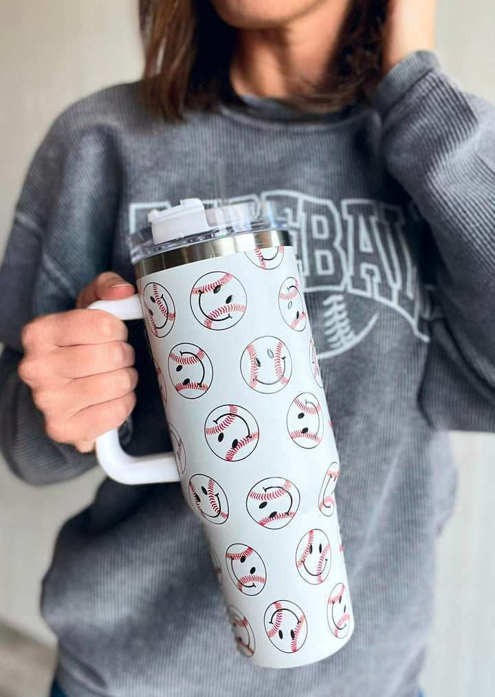 Baseball Happy Face Tumbler | Tumbler for Baseball Games