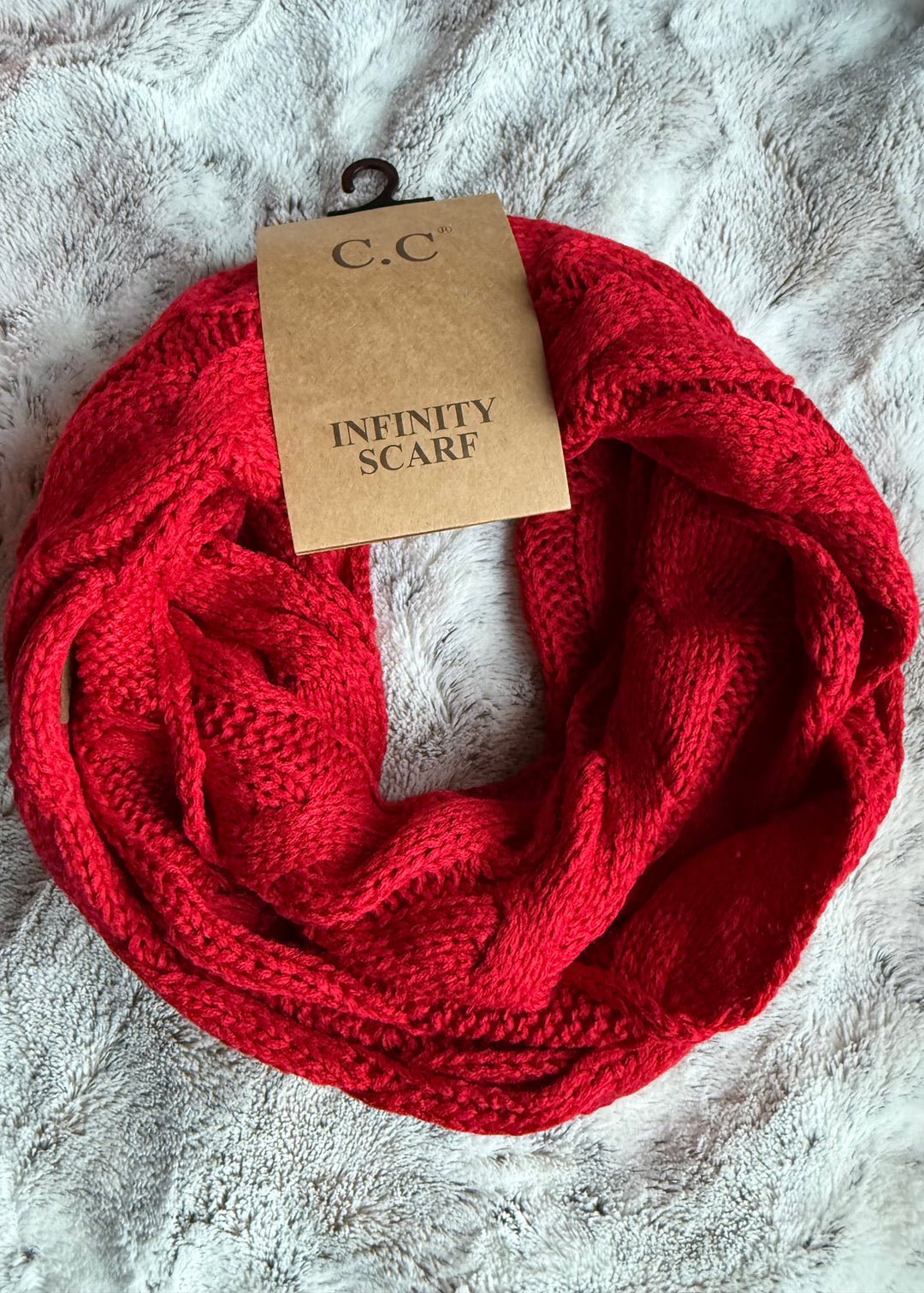Red Cable Knit Infinity Scarf
