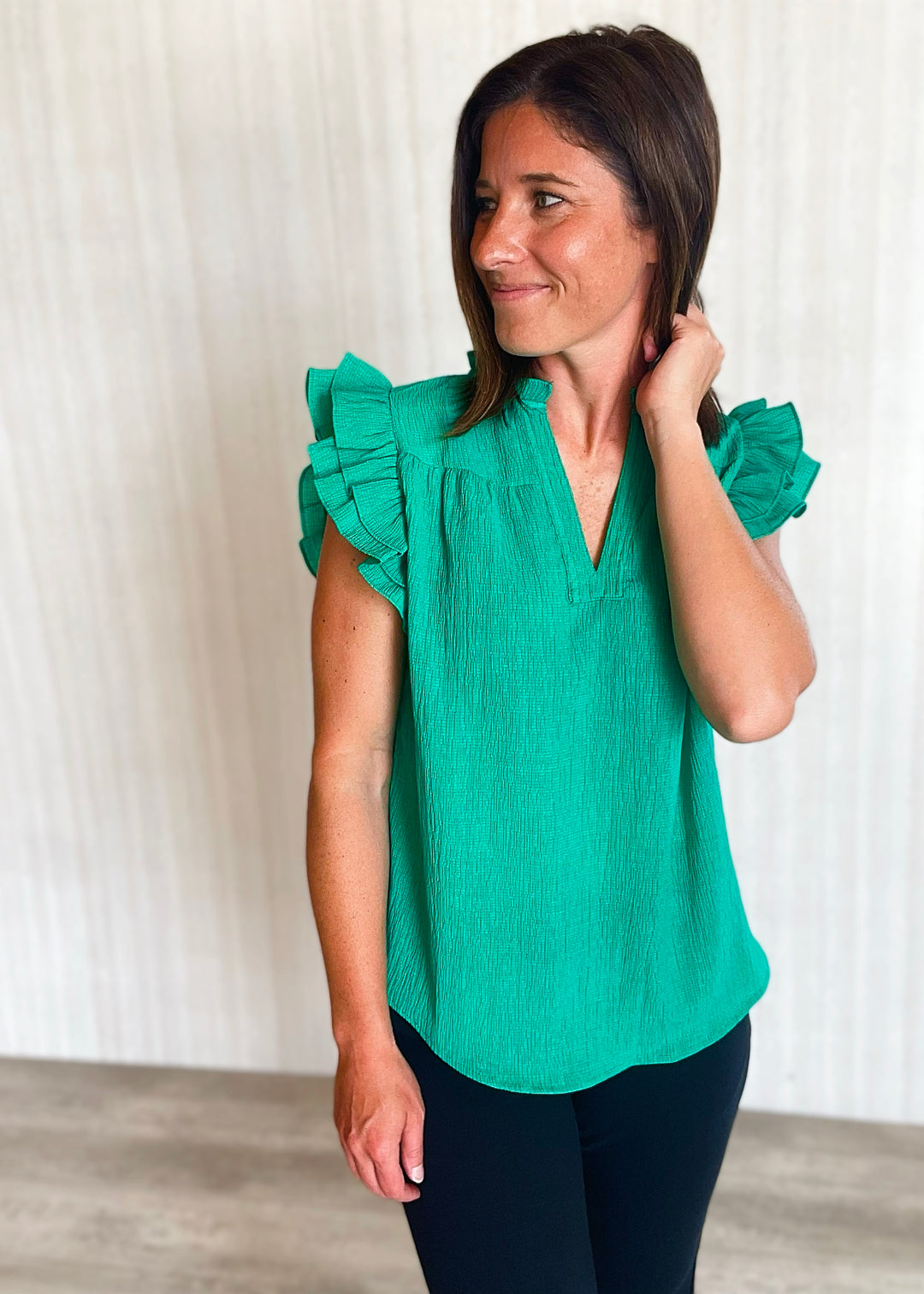 Kelly Green Woven Blouse