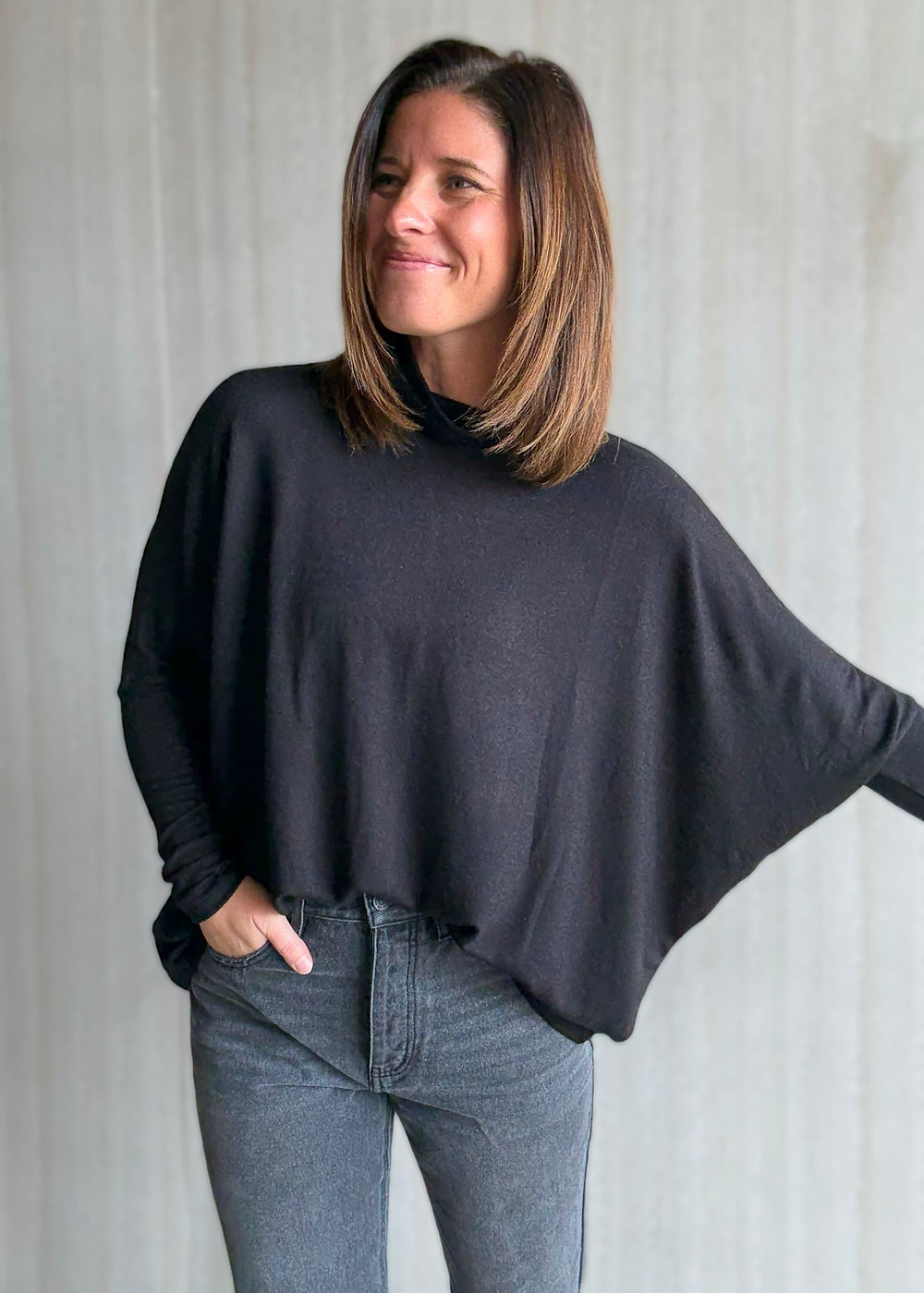 Women's Black Turtleneck Dolman Top