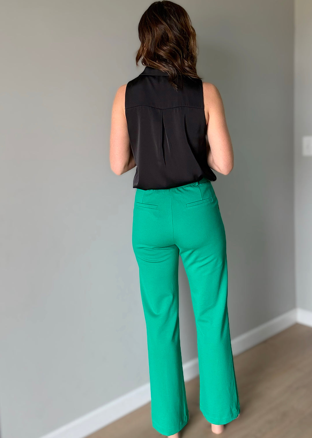 Women's Dress Pants - Skies Are Blue Brand - Green Knit Straight Leg Dress Pants