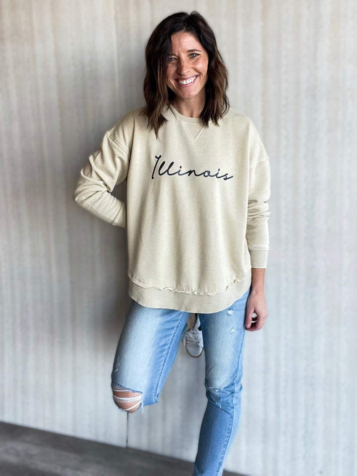 Women's Cream and Navy Illinois Burnout Pullover Sweatshirt