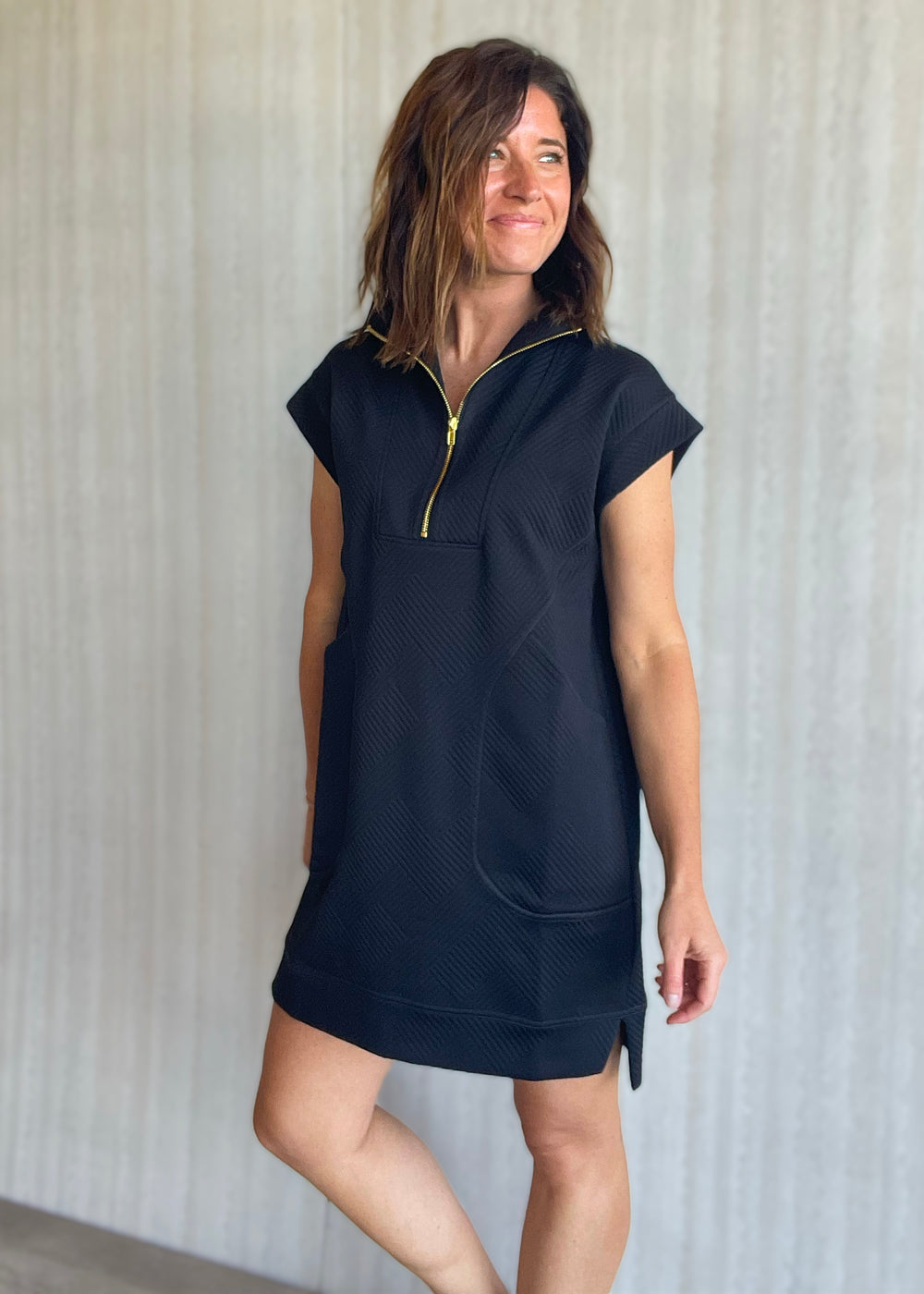 Women's Cute Black Quarter Zip Dress