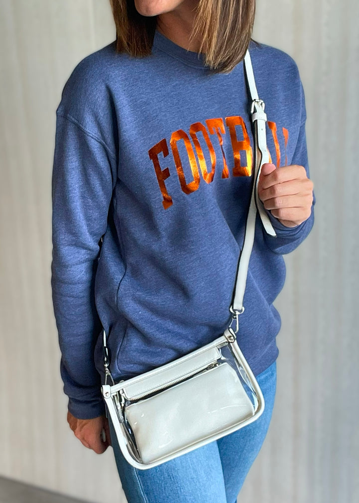 White Clear Jessica Crossbody With Chain | Game Day Bags!