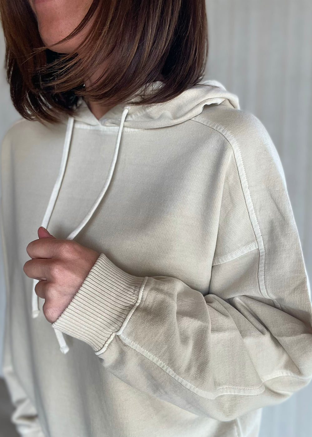 Women's Beige French Terry Hooded Sweatshirt | Spring & Summer Sweatshirt