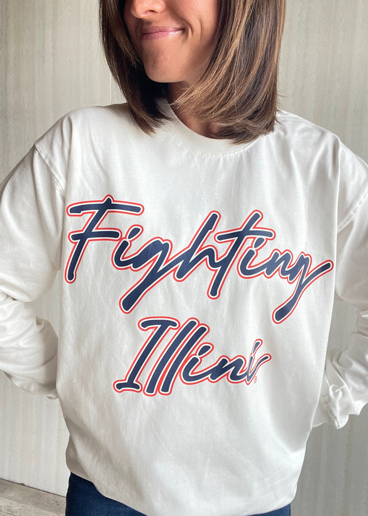 Women's White Fighting Illini Oversized Long Sleeve