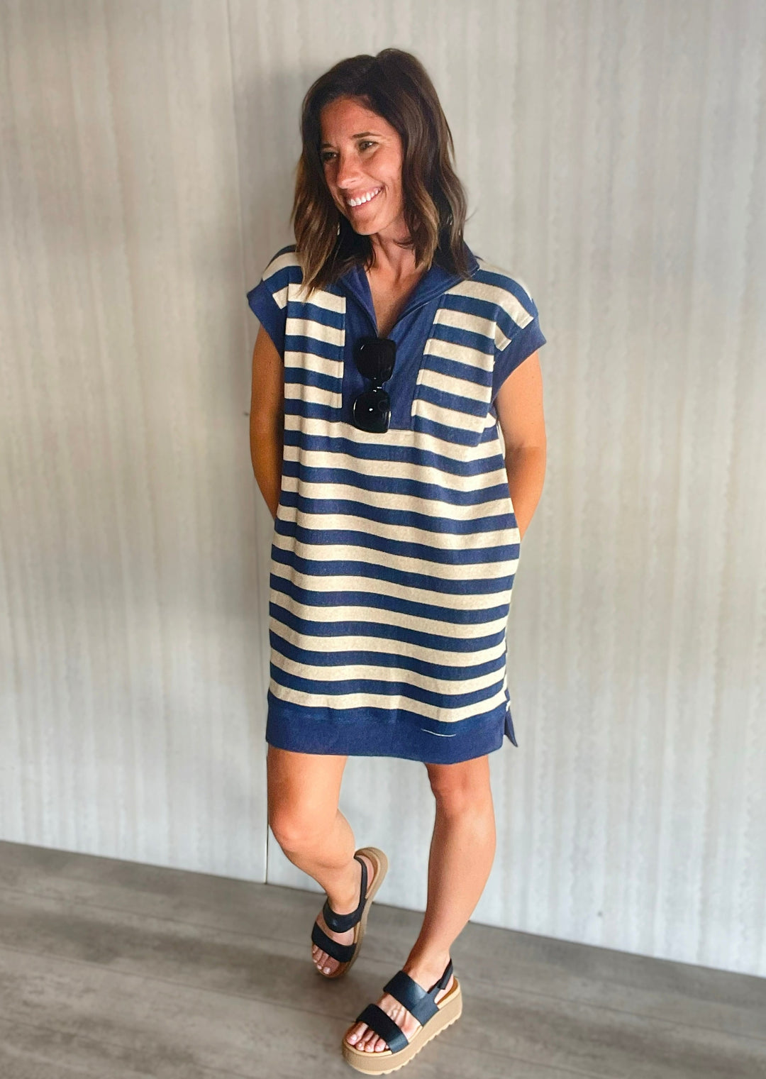 Women's Navy & Cream Striped Swim Cover-Up