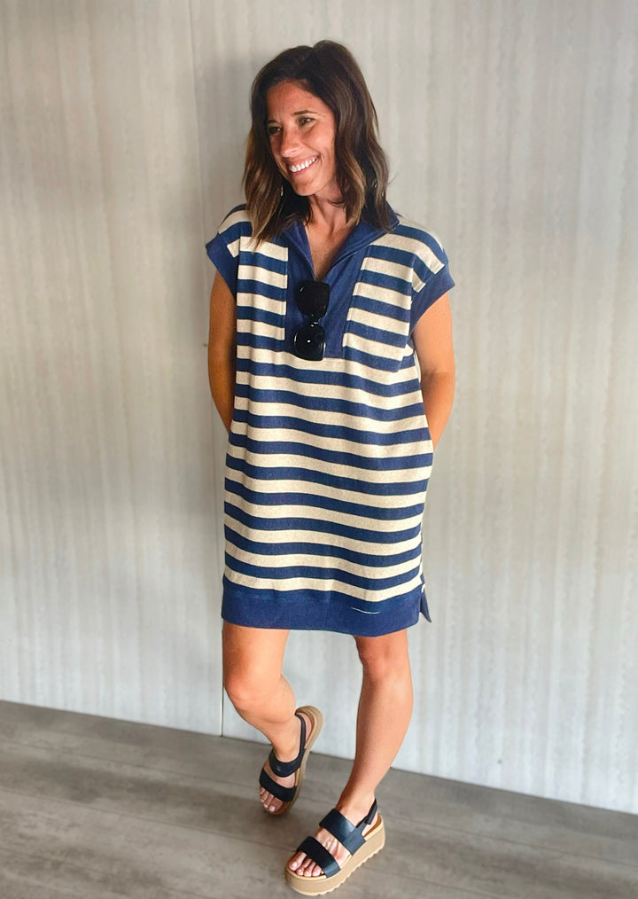 Women's Navy & Cream Striped Swim Cover-Up