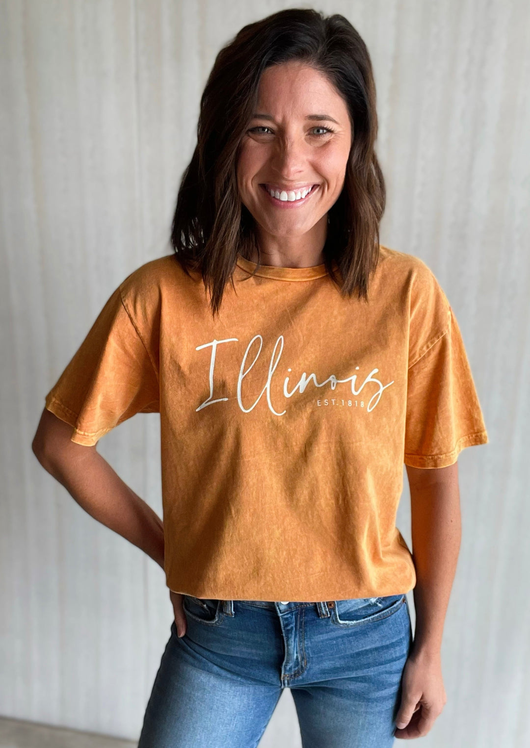 Light Orange Illinois Mineral Washed Tshirt for Women | Champaign-Urbana Women's Clothing Boutique