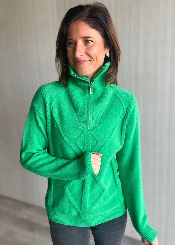 Women's Kelly Green Cableknit Sweater