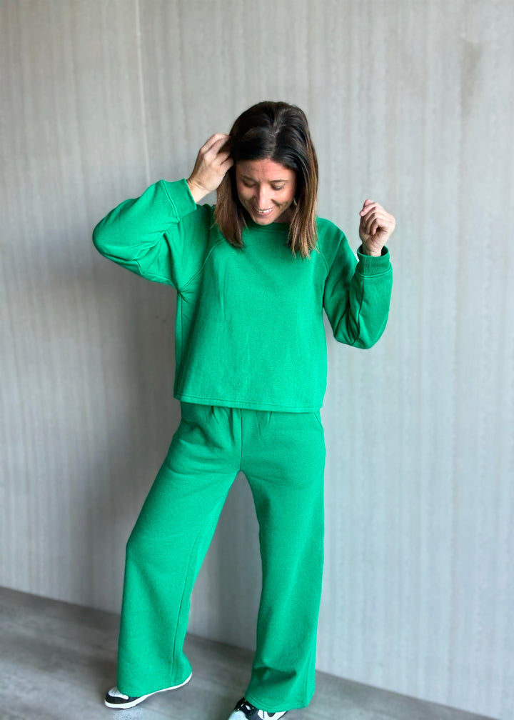 Women's Kelly Green Fleece Raglan Sweatpants Set