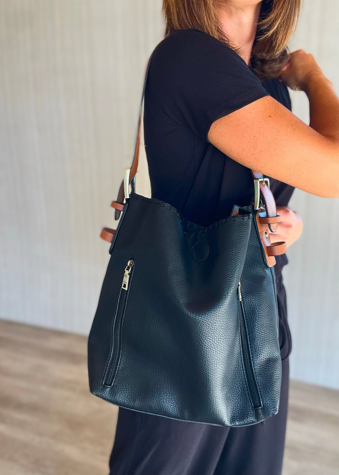 Women's Black Purse - Black 2-in-1 Hobo Bag with crossbody bag option as well. 2 bags for 1 bag!