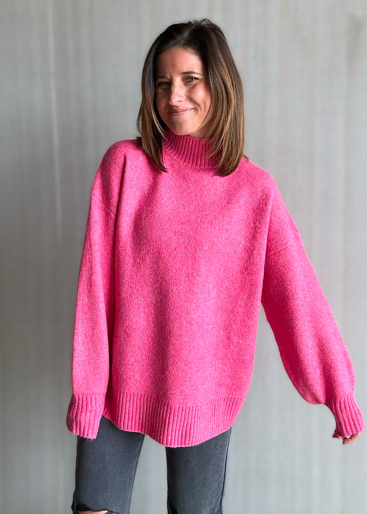 Women's Fuchsia Mock Neck Sweater | Valentine's Day Sweaters
