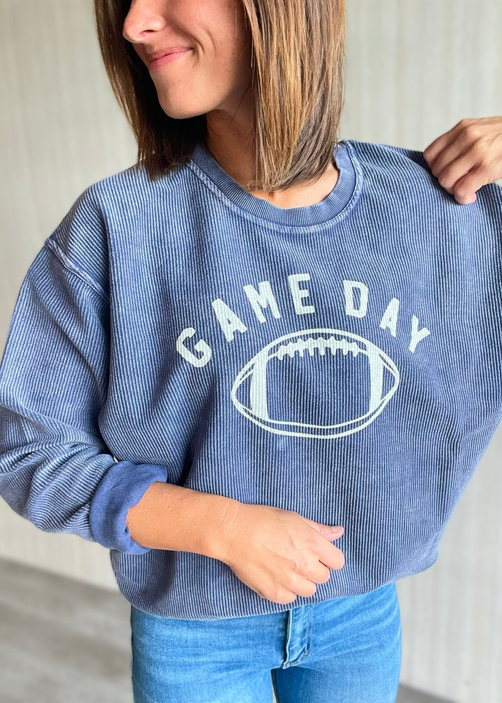 Women's Vintage Blue Football Game Day Thermal Pullover