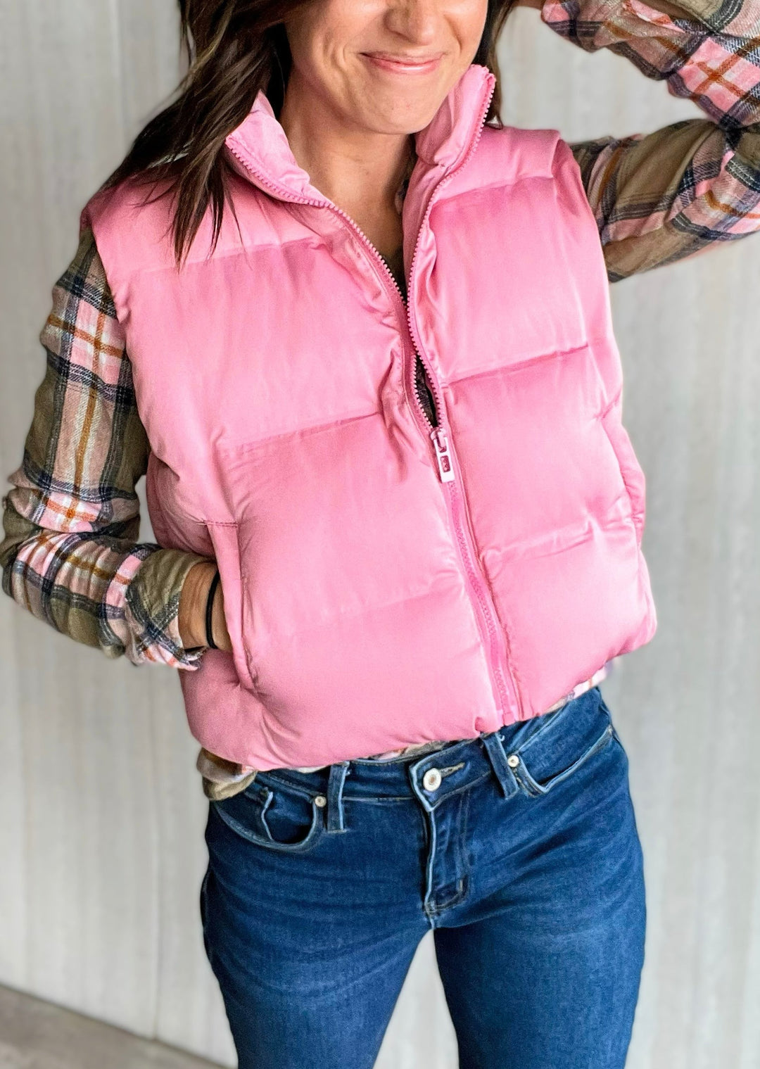 Cropped Pink Puffer Vest | Pink Issey Vest