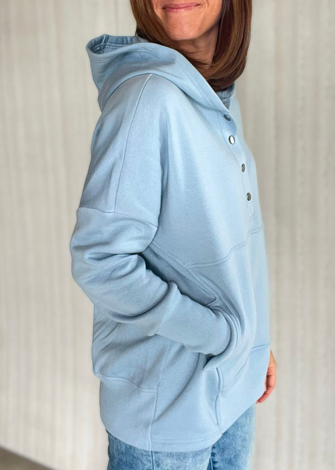 Women's Ash Blue Snap Hooded Sweatshirt