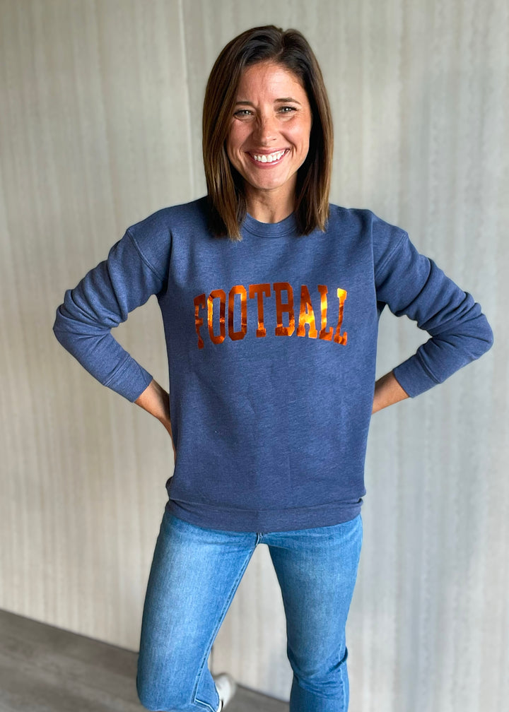 Women's Football Sweatshirt - Blue Football Foil Graphic Sweatshirt