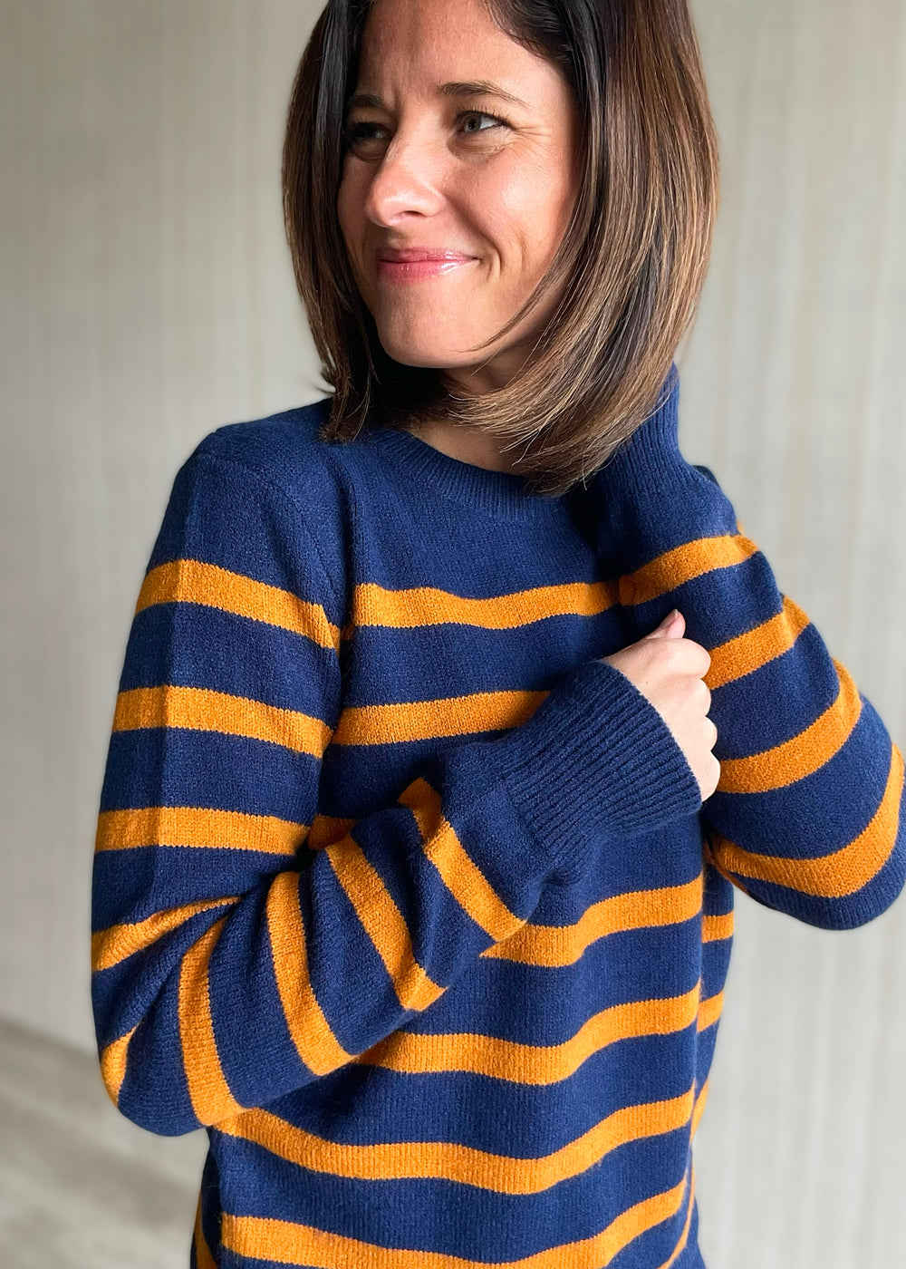 Women's Navy and golden brown striped sweater