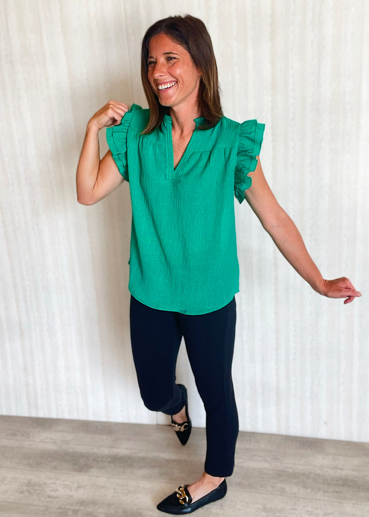 Kelly Green Woven Blouse