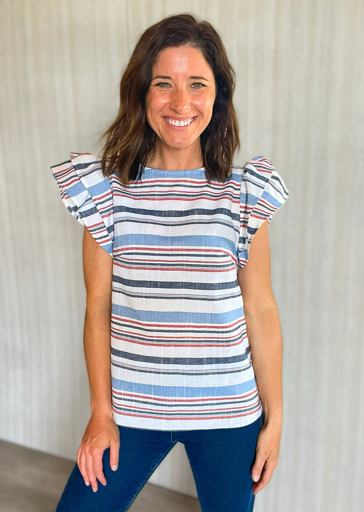 Women's Red, White, and blue Striped Shirt perfect for the 4th of July