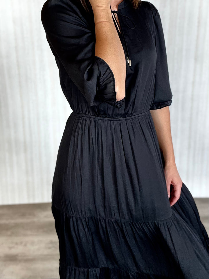 Black Split Neck Maxi Dress