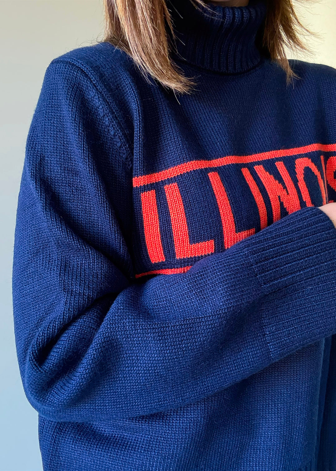 Women's Navy Illinois Sweater Turtleneck - Cute Illinois Game day outfits, Champaign-Urbana Online Boutique