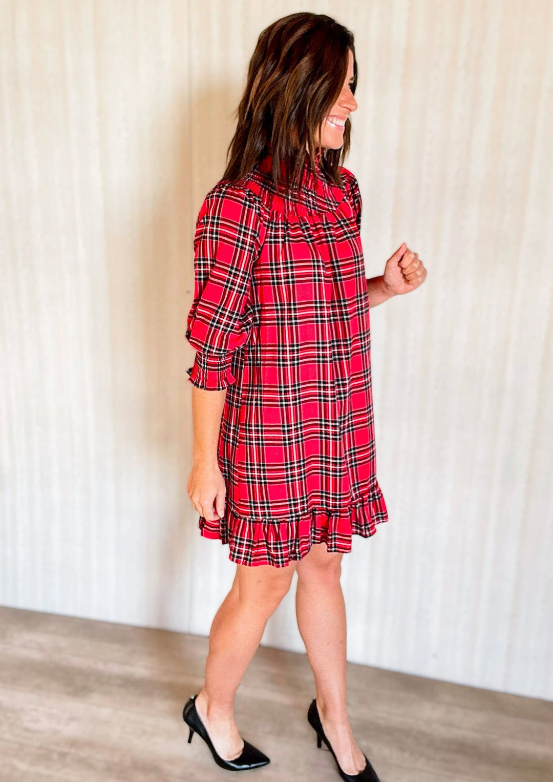 Holiday Dresses & Dresses for Christmas - Women's Red Plaid Smocked Neck Dress