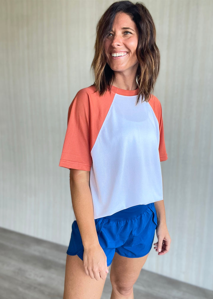 Women’s summer athletic top - burnt orange raglan