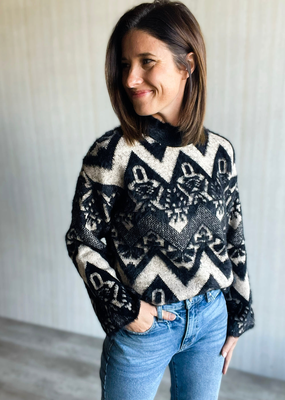 Women's Black Aztec Sweater