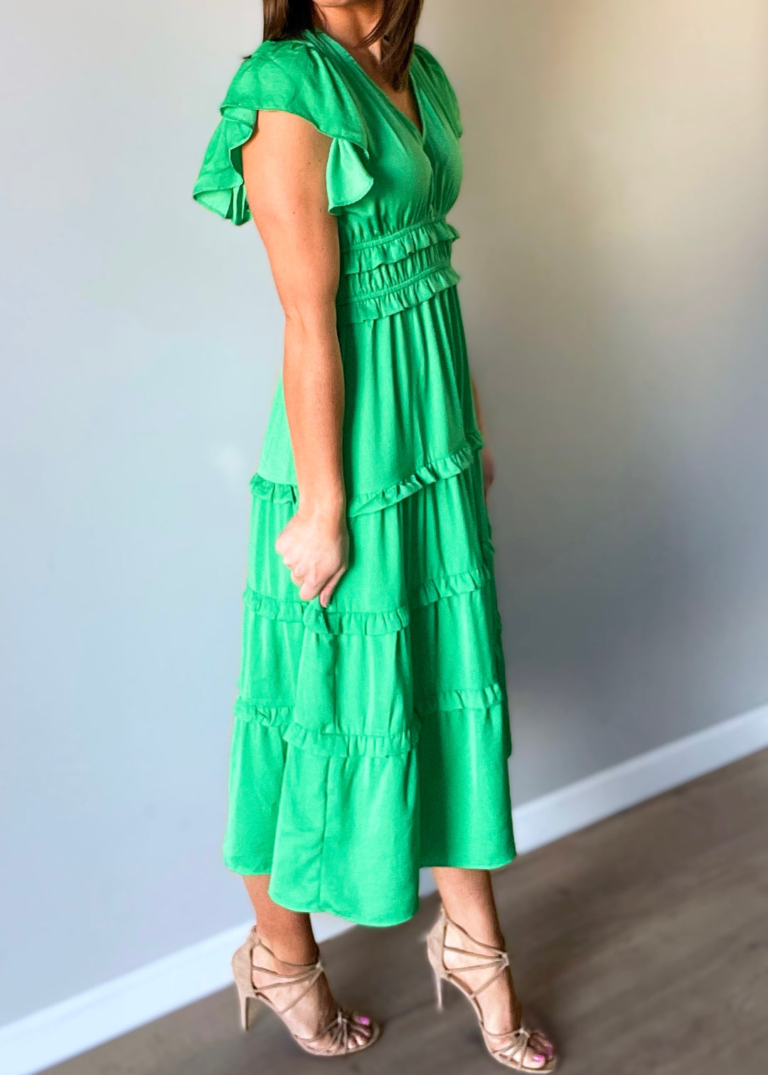 Green V-Neck Tiered Dress | Spring Dresses | Women's Dresses | Summer Dresses | Wedding Guest Dress