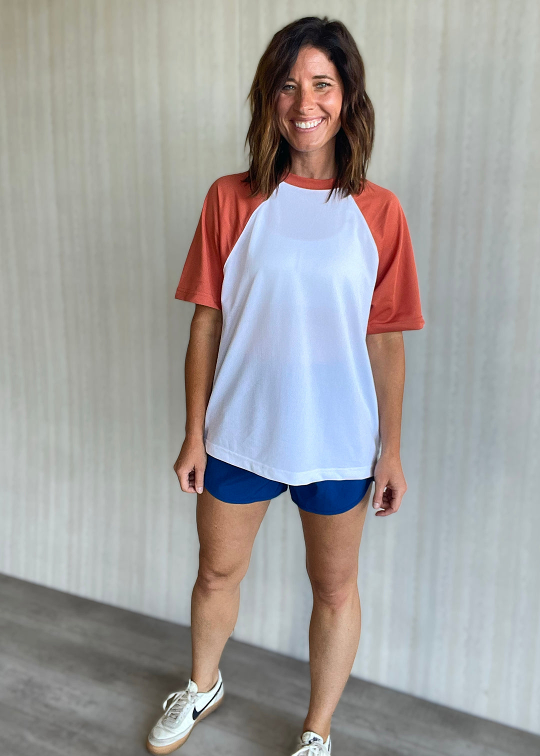 Women’s summer athletic top - burnt orange raglan