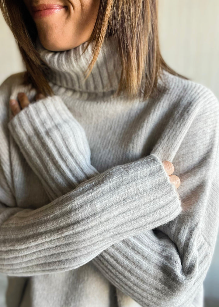 Women's Light Gray Oatmeal Turtleneck Sweater