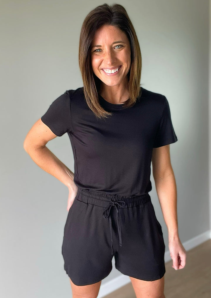 Women's Black Athleisure Romper