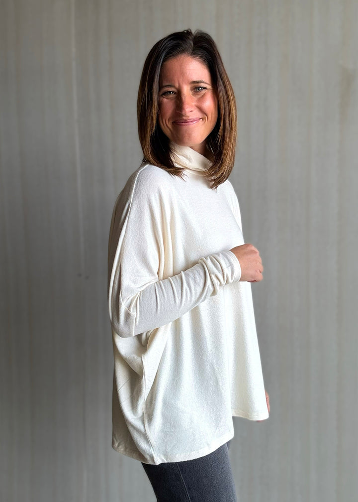 Women's Cream Turtleneck Dolman Oversized Top