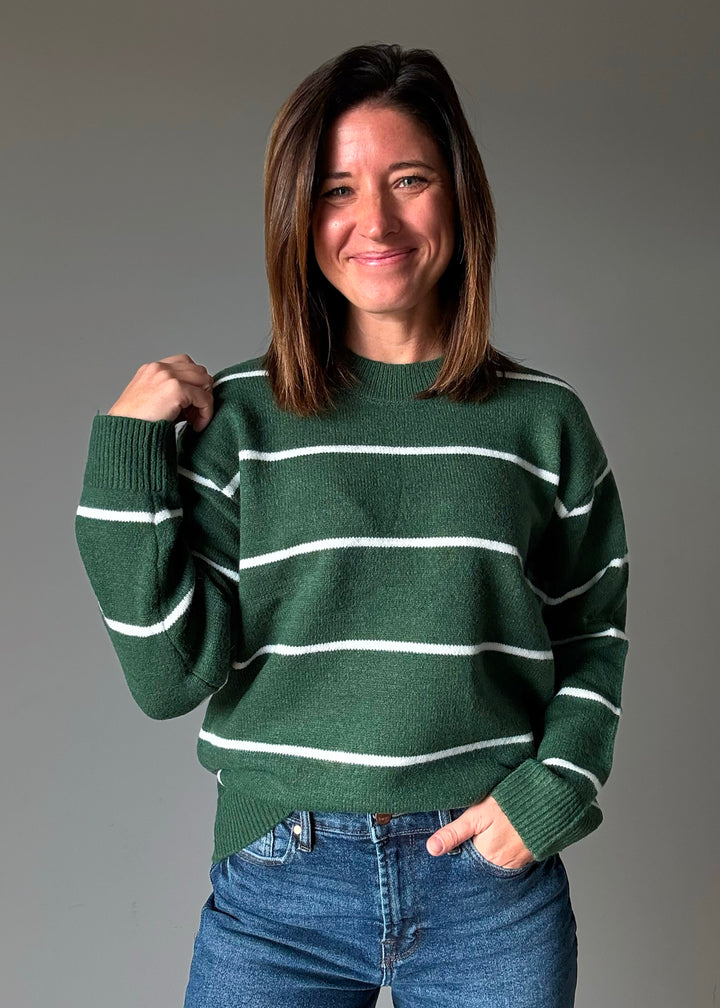 Striped Crew Neck Sweater (Green)