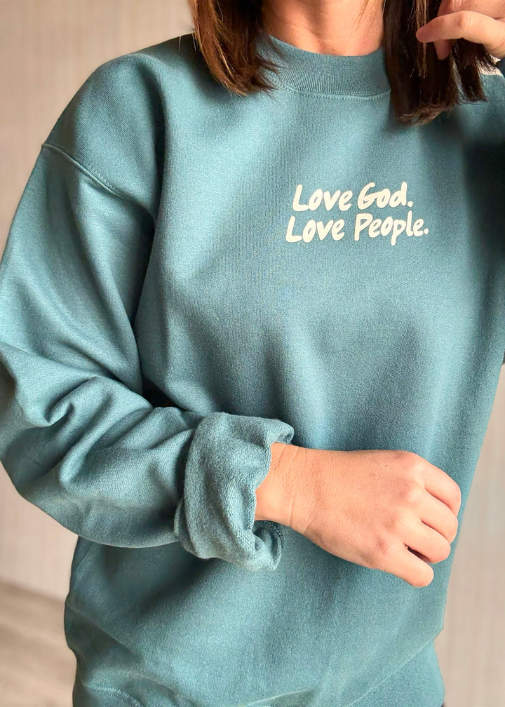 Dark Teal Love God Love People Sweatshirt