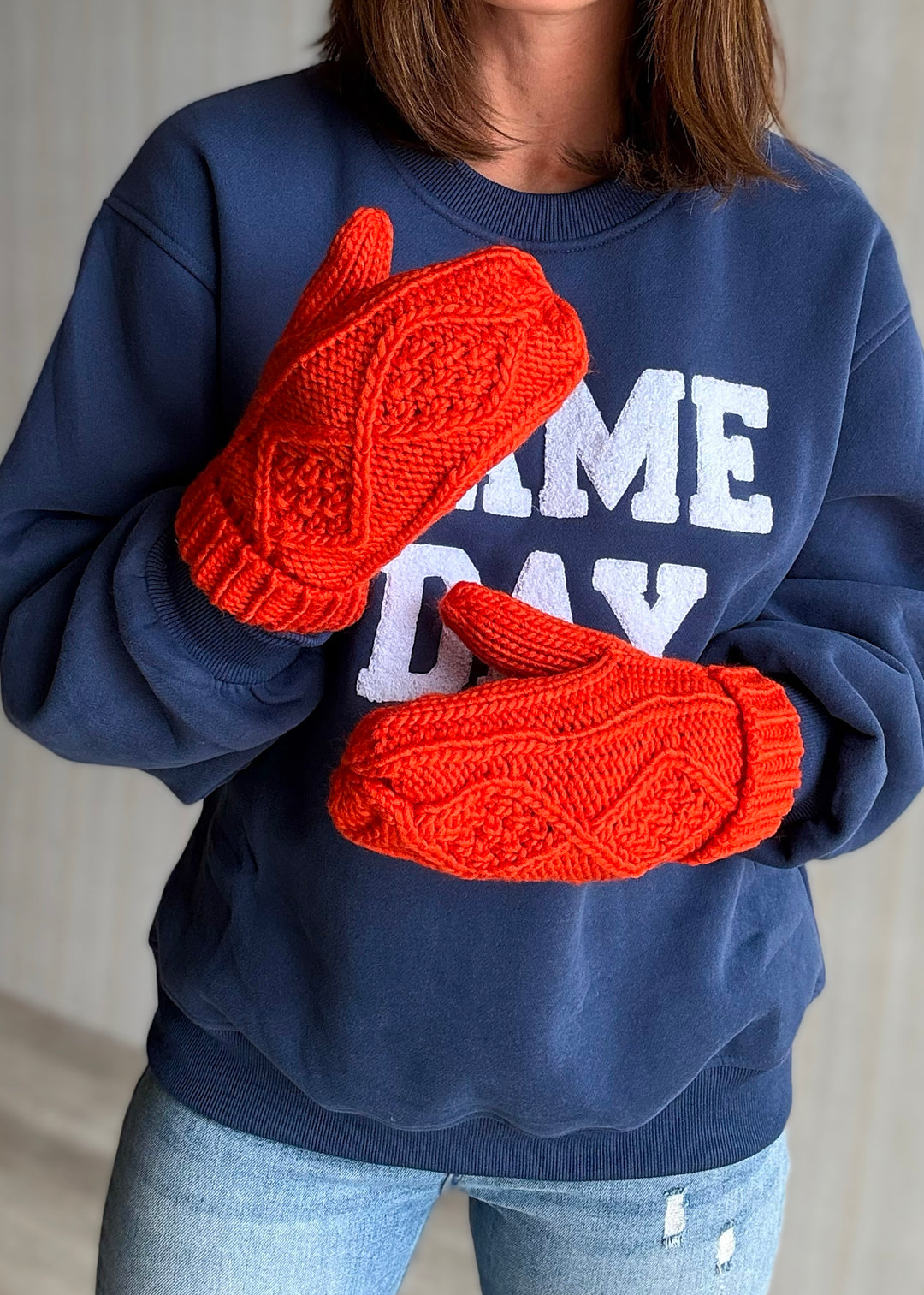 Women's Orange Cable Knit Mittens
