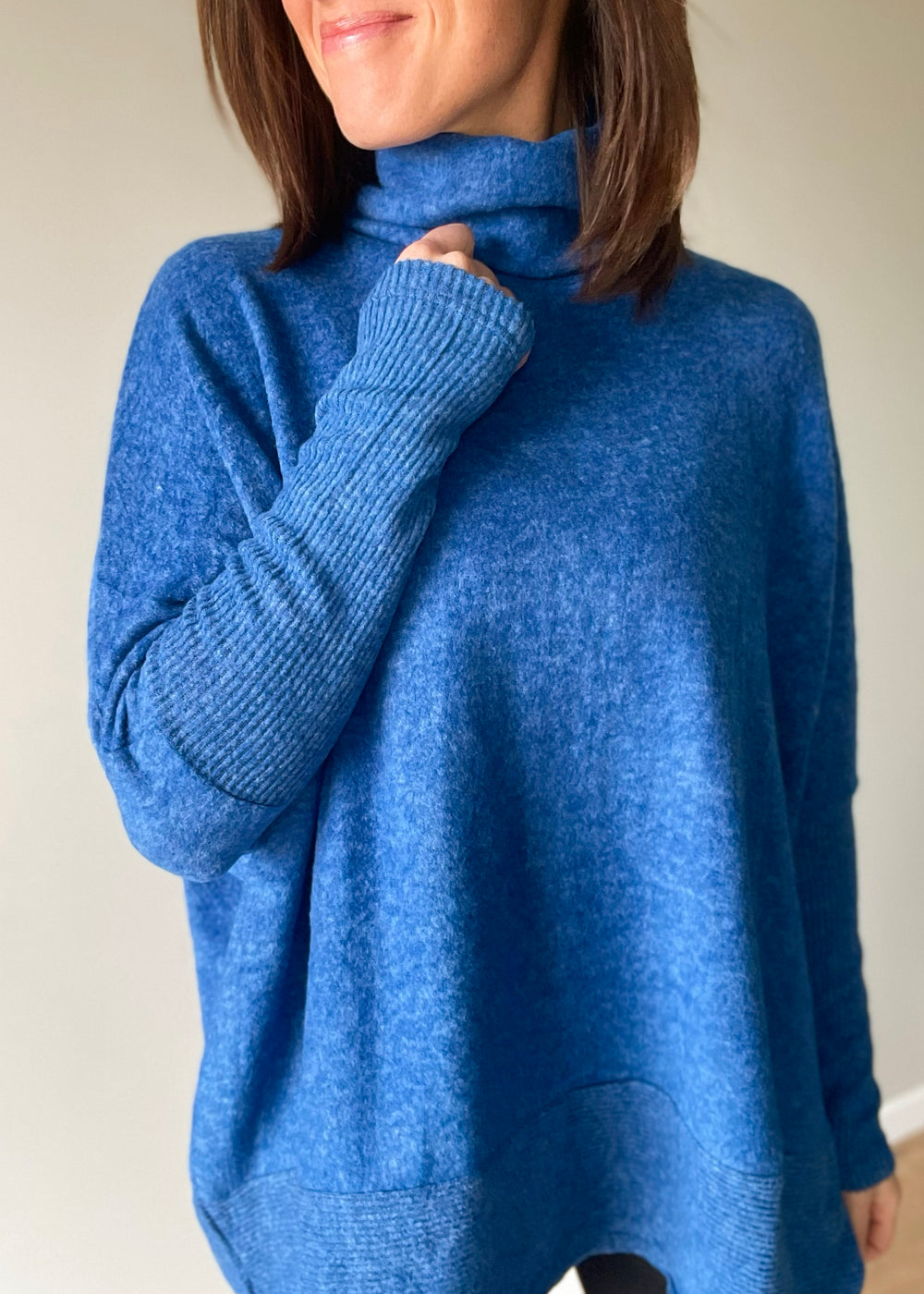 Women's cozy Blue Brushed Hacci Turtleneck