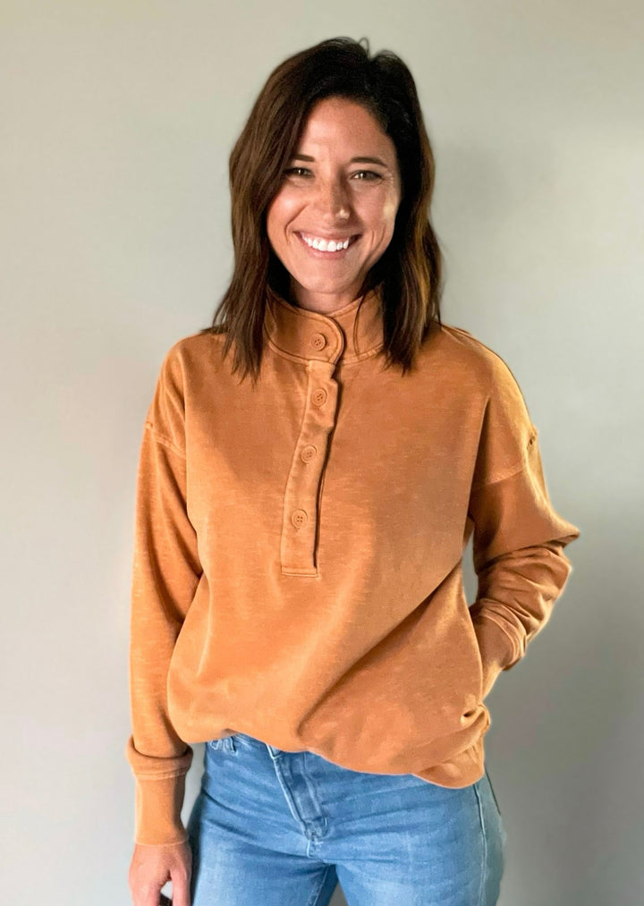 Washed Copper Half Button Pullover