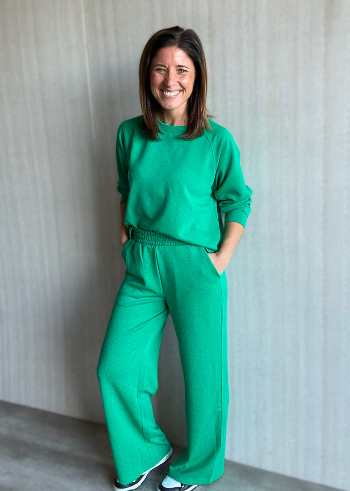 Kelly Green Scuba Crew Neck and Pants Set