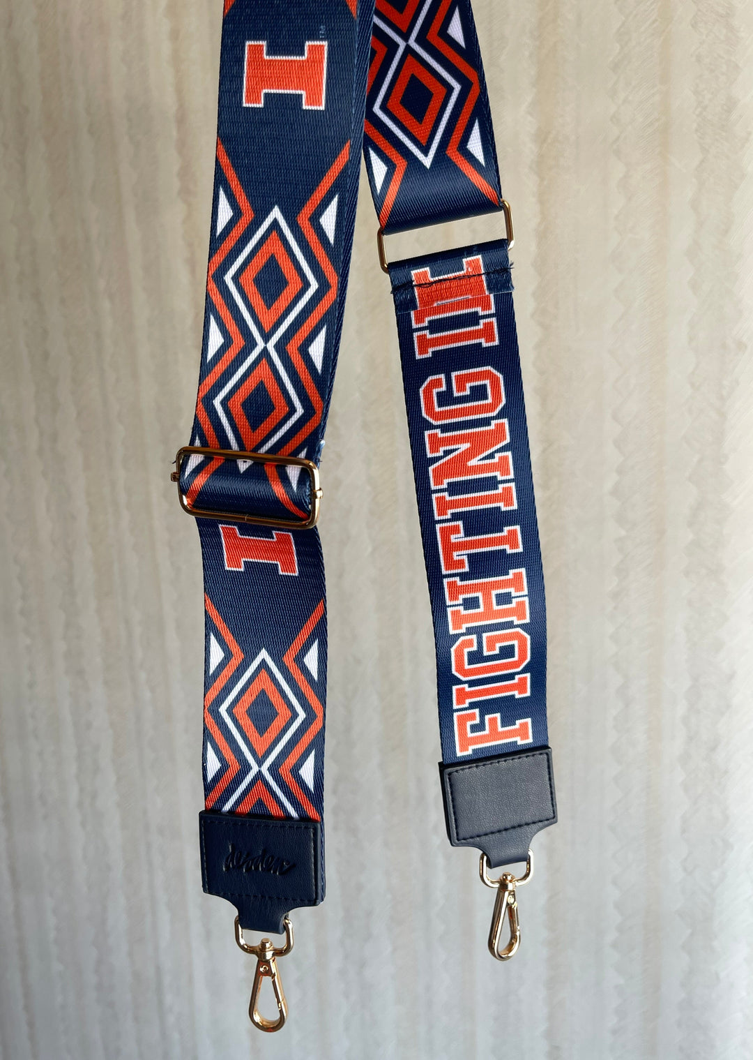Illinois Purse Strap with Orange and Blue Aztec Print. Illinois Game Day Accessories.