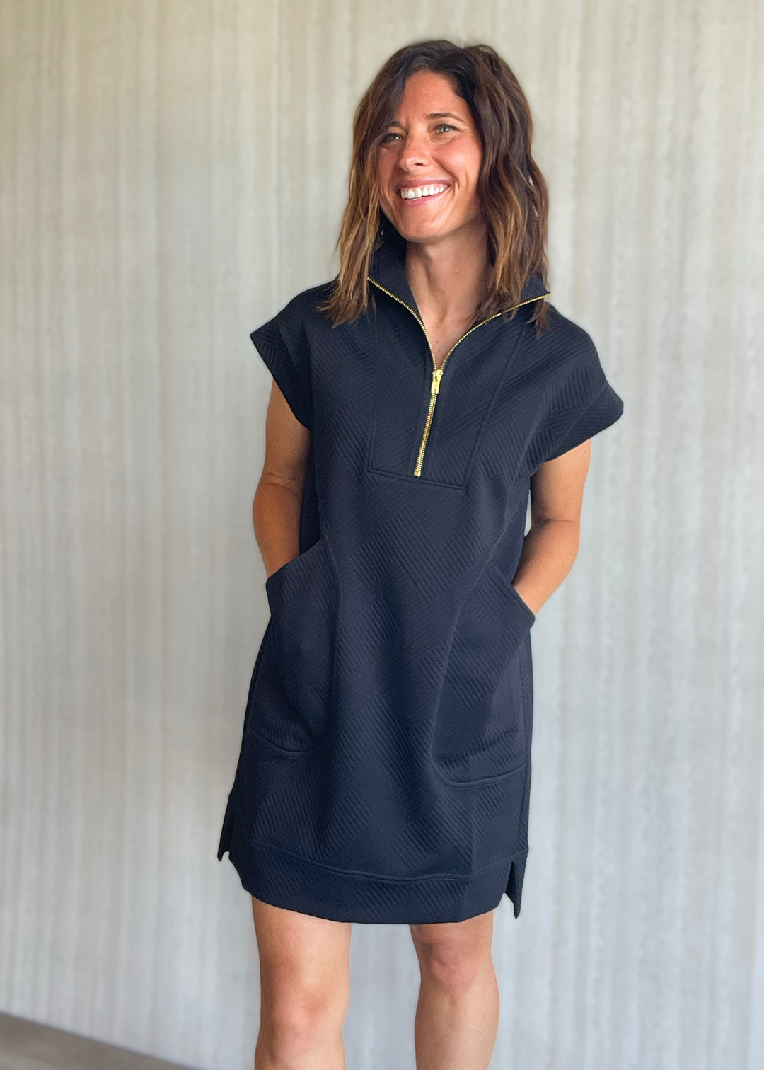 Women's Cute Black Quarter Zip Dress