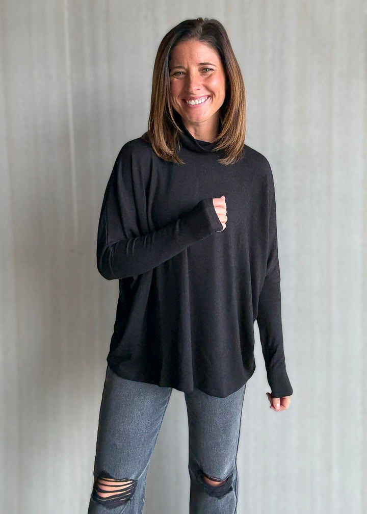 Women's Black Turtleneck Dolman Top