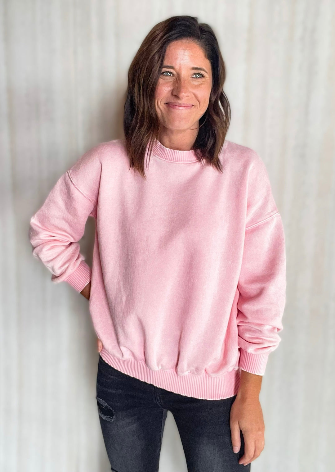 Cozy Pink Mineral Washed Pullover Sweatshirt