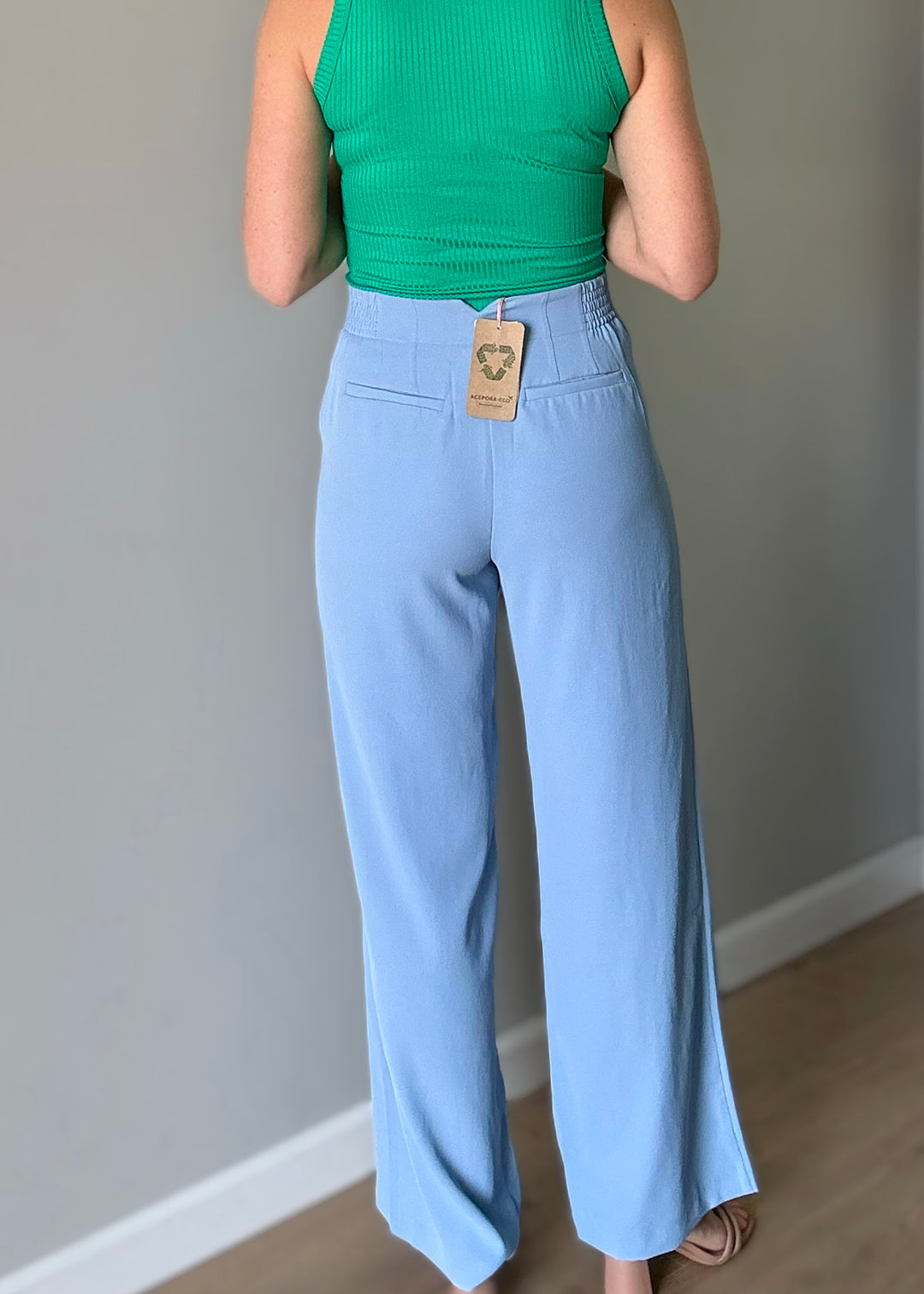 Women's Dress Pants - Skies Are Blue Brand - Dusty Blue Pintuck Wide Leg Pants