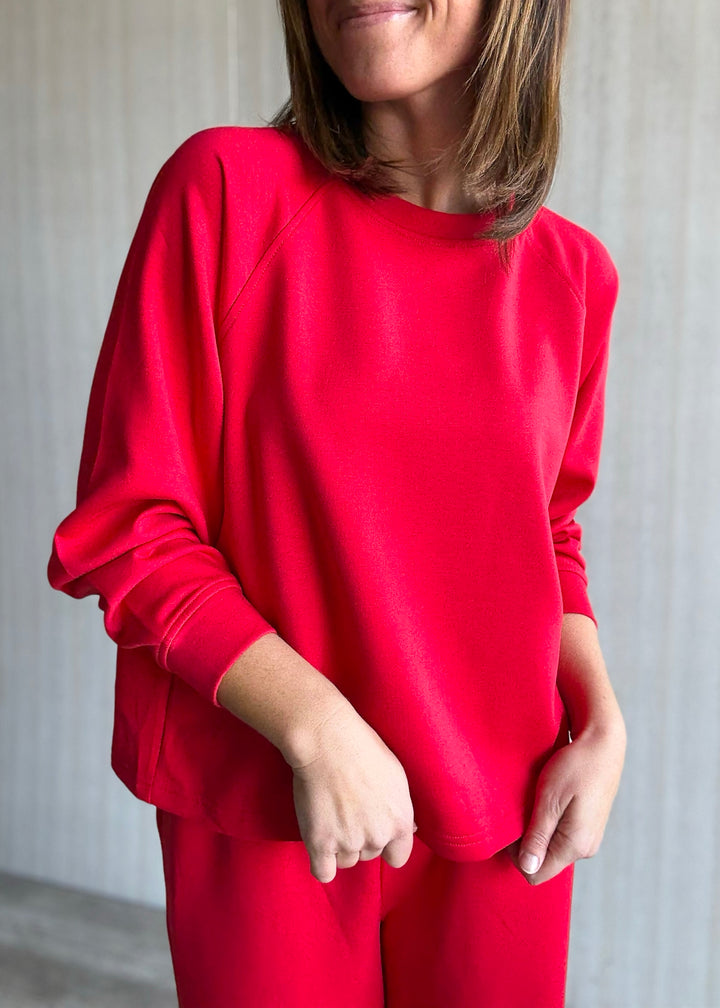 Red Scuba Crew Neck And Pants Set