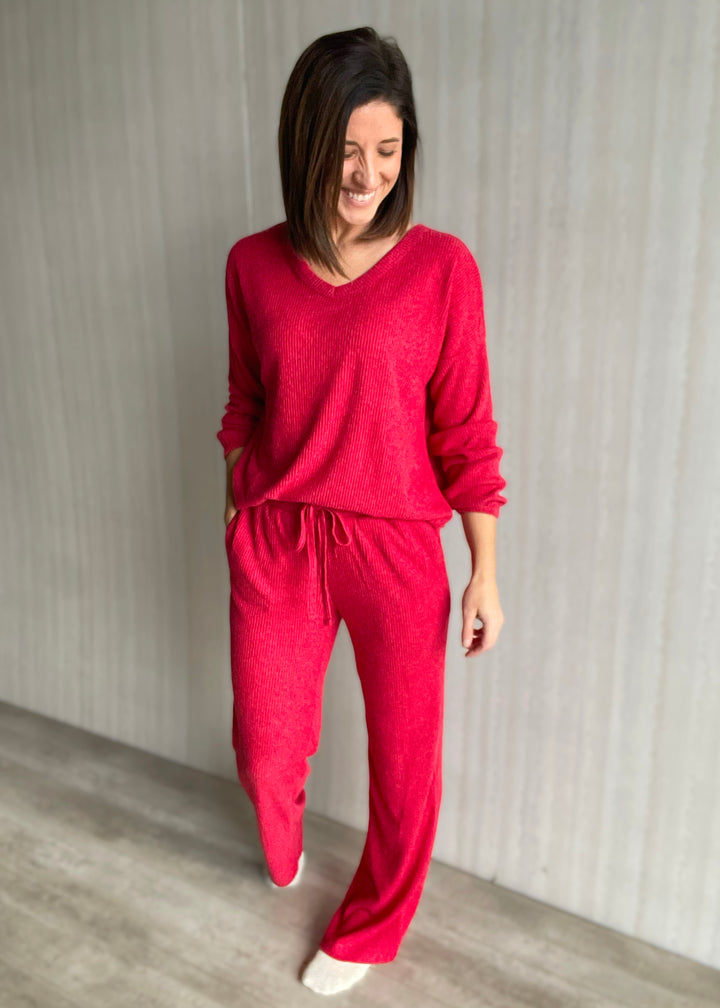 Women's Red Brushed Lounge Pajama Set