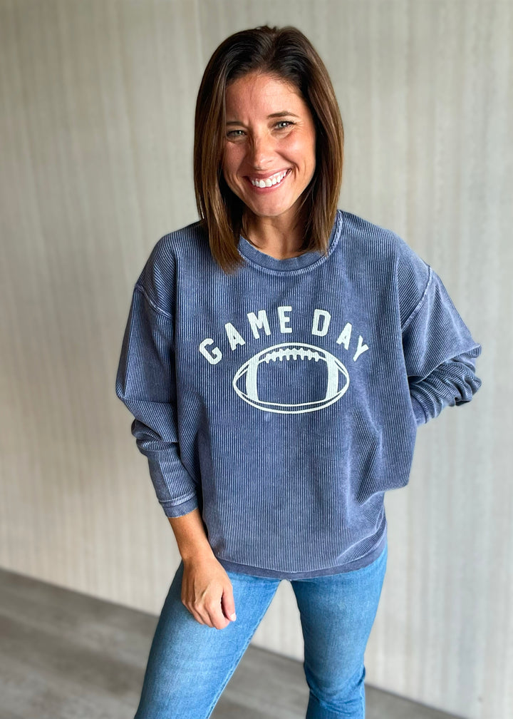 Women's Vintage Blue Football Game Day Thermal Pullover