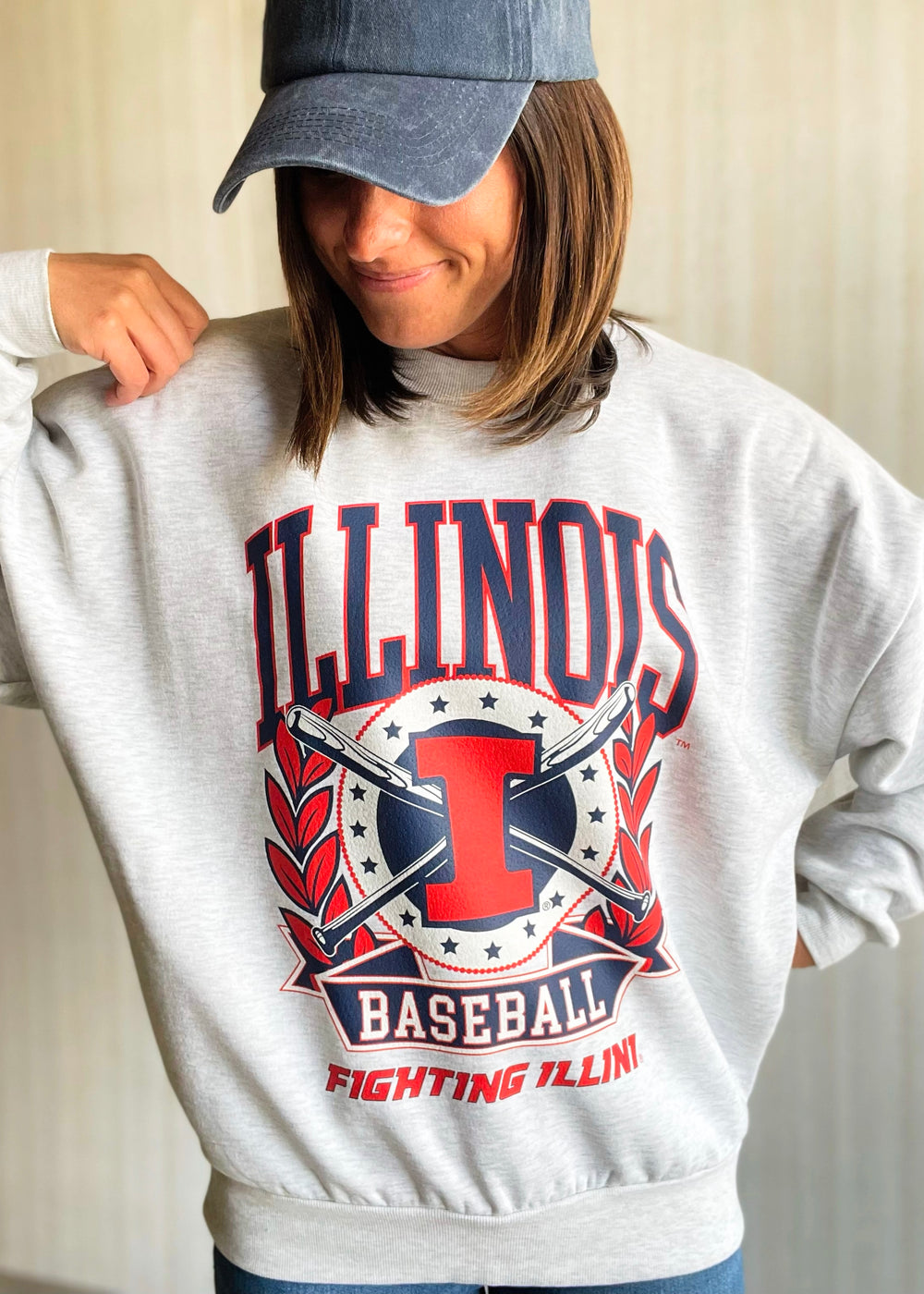 Women's Illinois Fighting Illini Baseball Crew Neck Sweatshirt