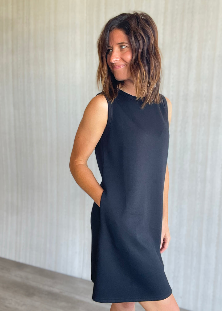 Women's Black Scuba Dress | Women's Summer Black Athleisure Dress